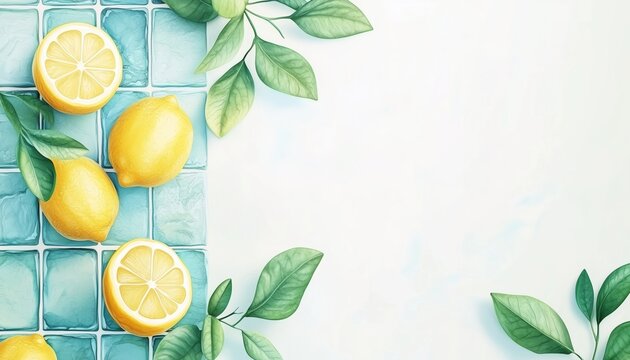 Mediterranean Citrus Wedding Menu Template With Blue Tiles For Amalfi Coast Celebration. Printable Food Selection Card For Themed Party Decor.