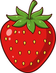 Vector art of cartoon strawberry with green leaves isolated on white background