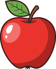 Illustration of a red apple isolated on white background in cartoon style