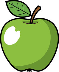 Vector art of cartoon green apple with leaf isolated on white background