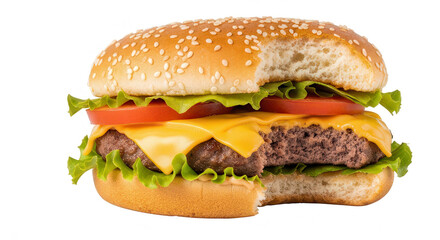 Cheese Burger with Bite Missing, Isolated 
