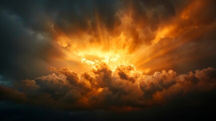 Fototapeta premium photograph of Golden Light Explosion in Dramatic Sky wide angle lens