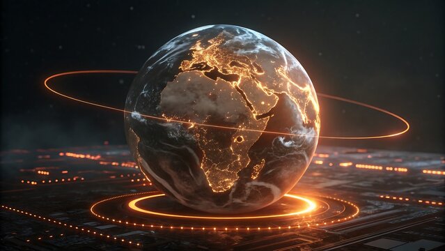 Global Digital Network Connections Illuminating the Earth at Night	 - Powered by Adobe