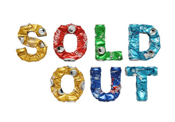 Naklejka premium Isolated Crushed Soda Cans Forming SOLD OUT Text