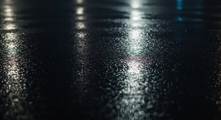 Nighttime City Reflections: Glimmering Asphalt and Urban Lights