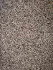 Close-up of small gravel sand forming a textured abstract background. The uniform surface and multi-colored pebbles suit various design projects.