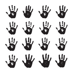 Obraz premium A black and white grid pattern of 20 handprints arranged in 8 rows of 5 prints each. 