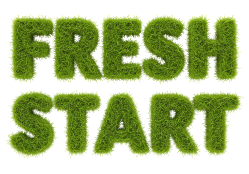 Isolated 'FRESH START' Text Made of Green Grass