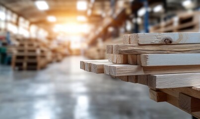 Obraz premium A close-up view reveals freshly cut lumber stacked in a woodworking workshop. Shavings and sawdust are present, highlighting the craftsmanship and preparation involved in woodworking