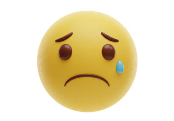 Isolated Yellow Emoji with a Downcast Expression and a Solitary Tear