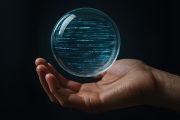 Hand Holding a Futuristic Digital Sphere
