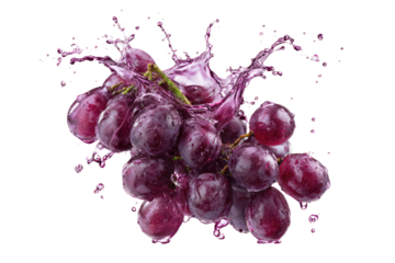 Purple grapes exploding in a splash of juice