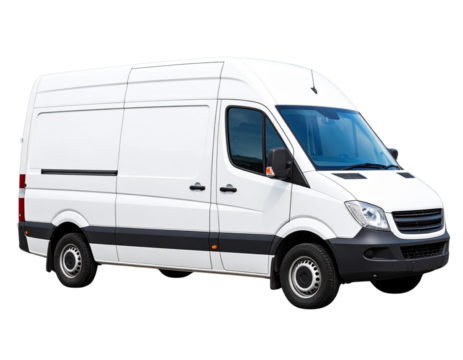 Modern White Cargo Van on Dark Background, isolated on a transparent background PNG  - Powered by Adobe