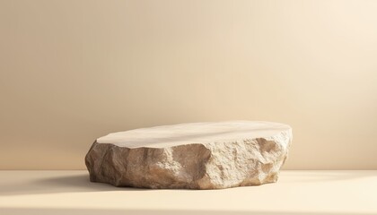 Beige Stone Pedestal Podium: Front View Stand For Natural Skin Care And Cosmetic Mockup Template - Showcasing A Natural Rock Pedestal For Displaying Skincare Products.