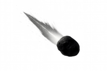 Large asteroid entering planet's atmosphere leaving a bright fire trail, on transparent background
