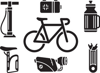 Fototapeta premium Vector art of set of bicycle and cycling accessories, isolated on white background