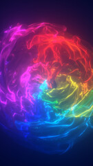 Abstract swirl of rainbow-colored glowing energy with fluid motion and luminous mesh textures