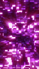 A glowing purple pixel grid radiating dynamic light beams in a futuristic digital pattern