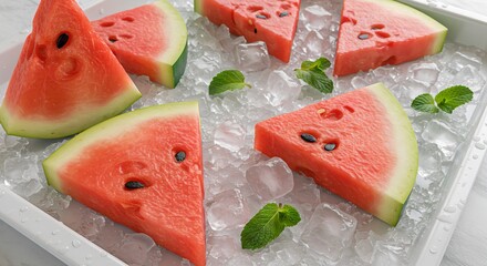 Chilled Watermelon Slices on Ice