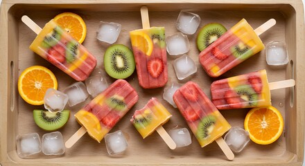 Healthy Fruit Popsicles on Tray