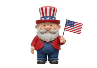 Isolated Uncle Sam Holding American Flag - Patriotic Figure
