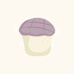 Vector illustration of an ube cheese bun with purple top and soft dough, ideal for bakery and dessert projects.