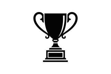 Fototapeta premium A simple black silhouette of a trophy with handles and a base, isolated on white background
