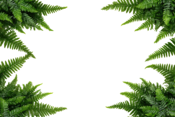 Fern frame, vibrant green, detailed leaves,  black background