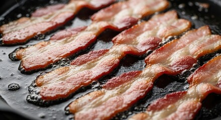 Sizzling bacon strips in a cast iron skillet capturing a delicious and tempting breakfast close up