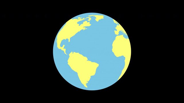 cartoon earth globe world planet spinning animation loop with alpha channel