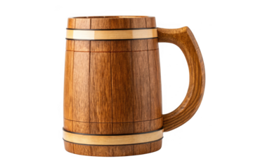 Wooden beer mug with handle isolated on transparent background