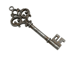 Isolated Antique Ornate Skeleton Key with Aged Metal Finish