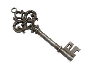 Isolated Antique Ornate Skeleton Key with Aged Metal Finish