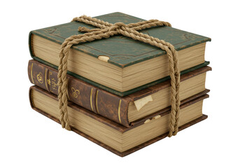 Isolated Stack of Old Books Tied with a Rope