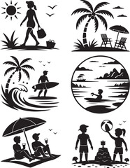 Beach vacation scenes capture summer fun and relaxation