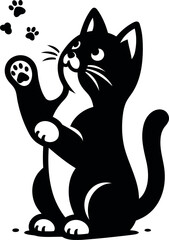 Playful Black Cat Reaching for Paw Prints