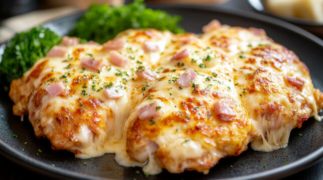 Chicken cordon bleu with melted cheese and ham
