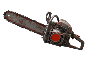 Isolated Vintage Chainsaw with Rustic Red Accents