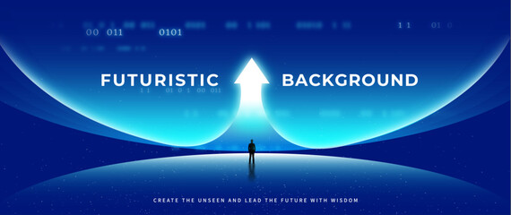 Abstract businessman arrow up of key door or interest open businessman light technology backgroun