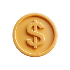Single Golden 3D Dollar Coin with Dollar Symbol money currency isolated on a transparent background