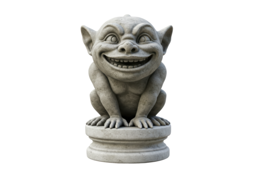 Isolated Stone Gargoyle Statue with Mischievous Smile