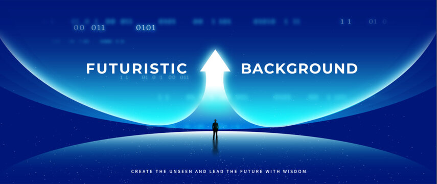 Abstract businessman arrow up of key door or interest open businessman light technology backgroun