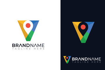 Letter V location logo design Letter v map Pin icon