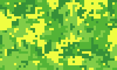 Abstract pixelated camouflage pattern in vibrant greens and yellows.  Perfect for backgrounds, textiles, or digital designs needing a modern, energetic feel.