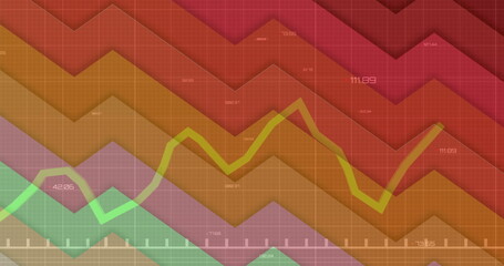 Plotting neon green zigzag line and showing overlapping colored area curves on digital dashboard