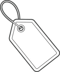 A simple black and white illustration of a blank tag with a loop string