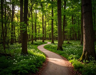 Fototapeta premium Winding path through lush forest (1)