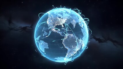 Digital earth spinning with glowing network lines - Powered by Adobe
