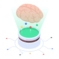 Isometric AI Brain with Data Processing and Neural Network Connections for Cognitive Technology and Machine Learning Concept