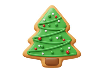 Isolated Christmas Tree Cookie Decorated with Green Icing and Sprinkles